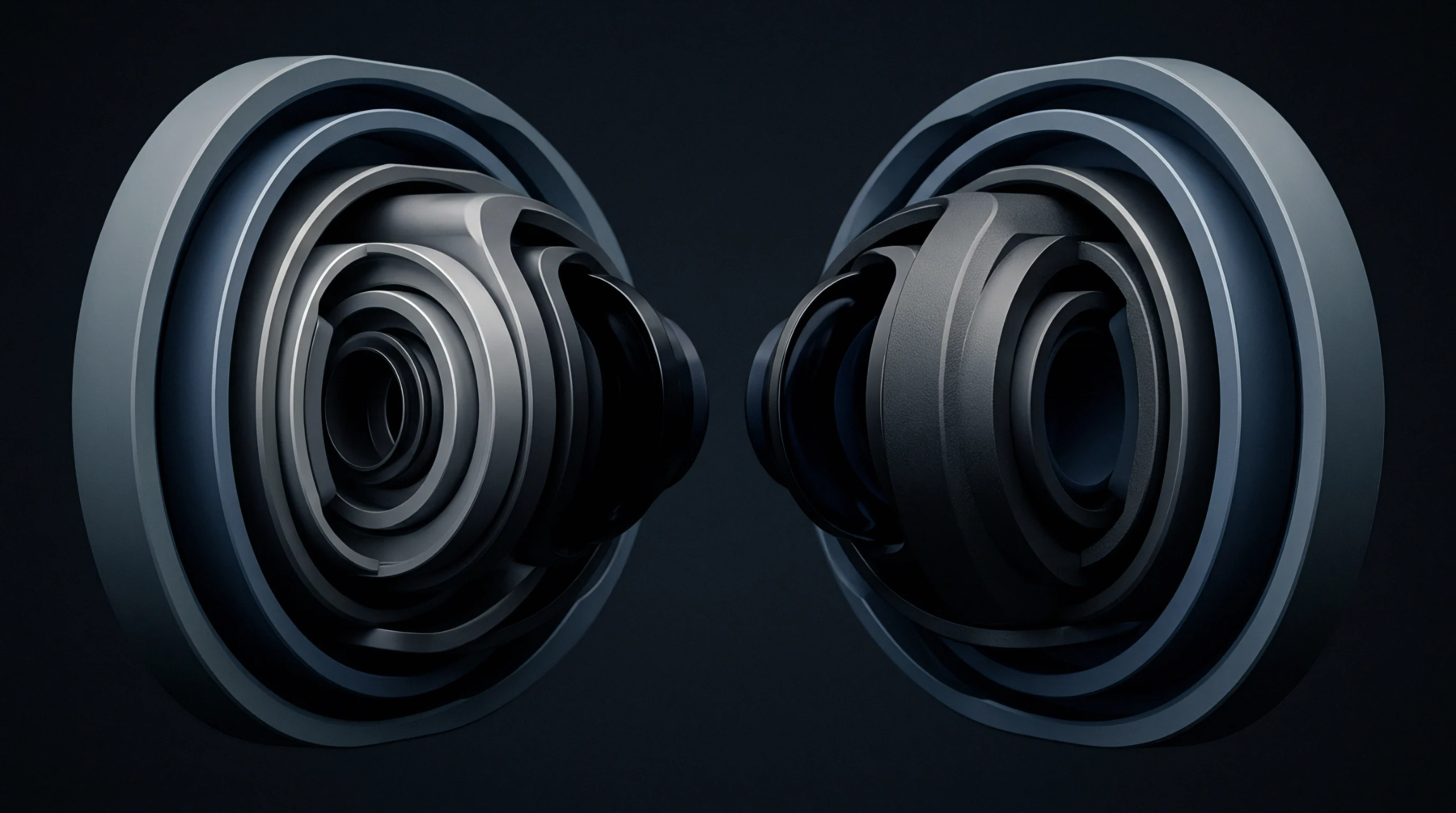 A digital render presents two mirrored clusters of nested metallic rings positioned horizontally to indicate internal components of an industrial energy unit.