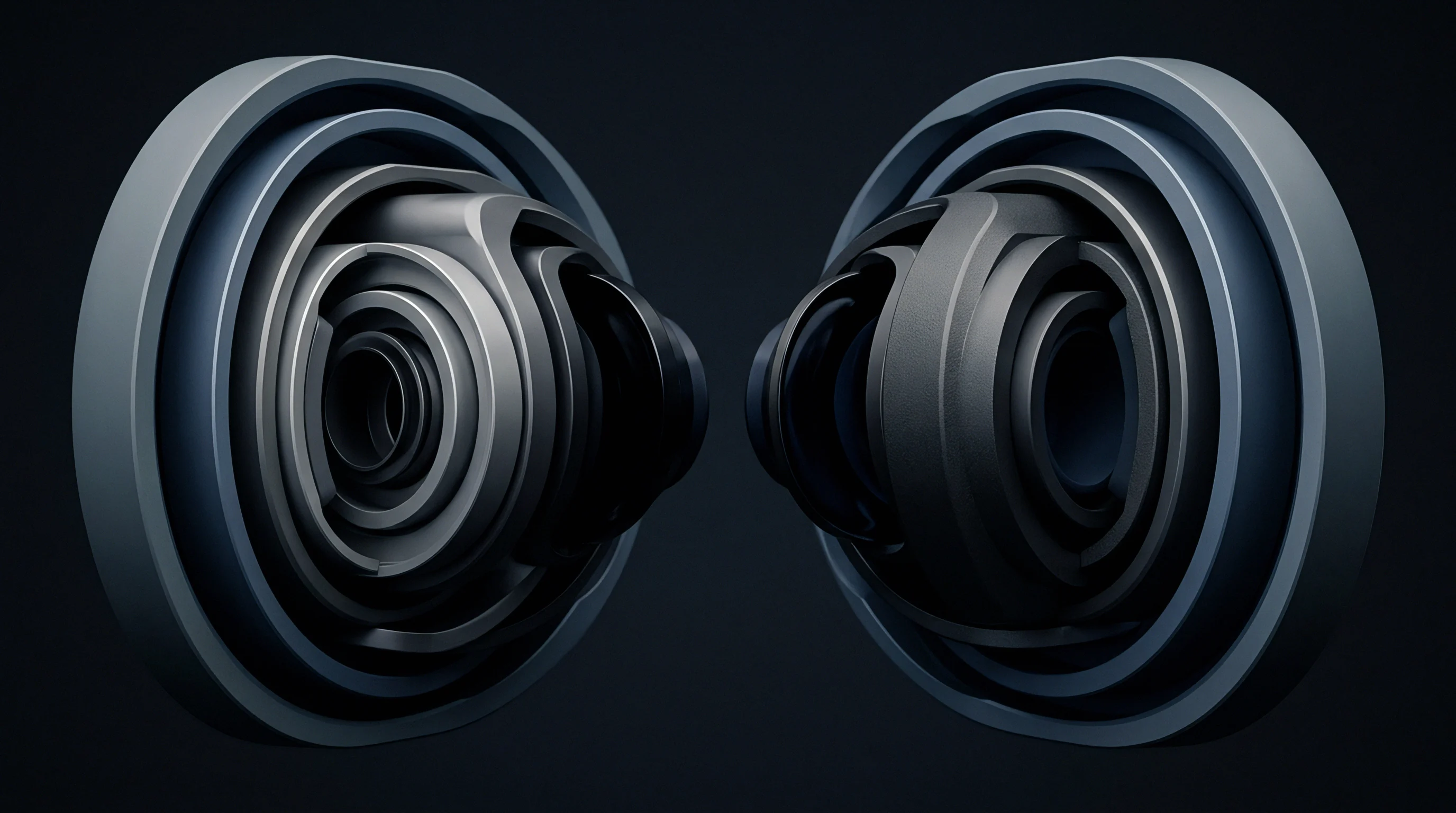 A digital render presents two mirrored clusters of nested metallic rings positioned horizontally to indicate internal components of an industrial energy unit.